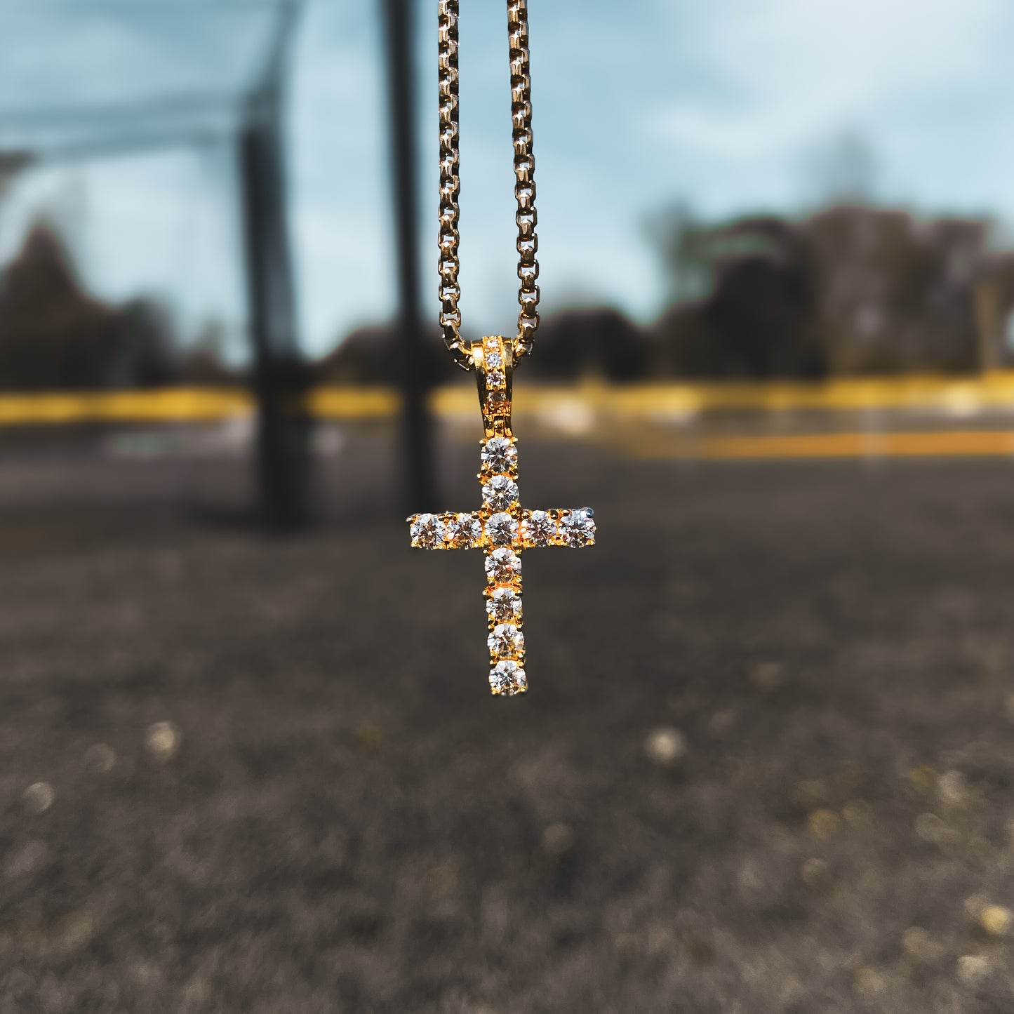 LuxeDiamond Gold Iced Tennis Cross Pendant 3mm - LG112
