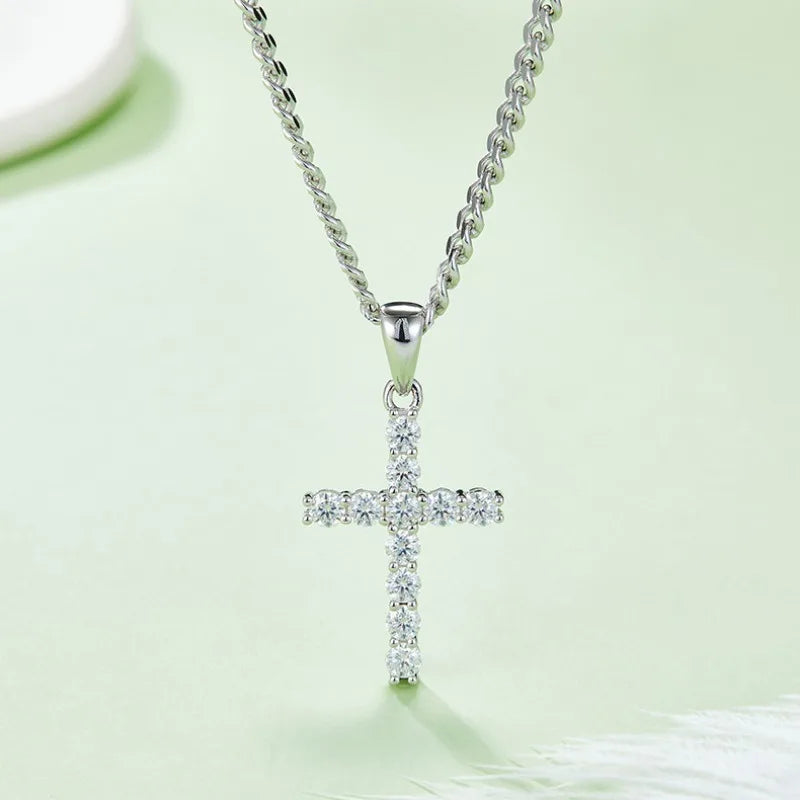 LuxeDiamond White Gold Cross Pendant - LG107