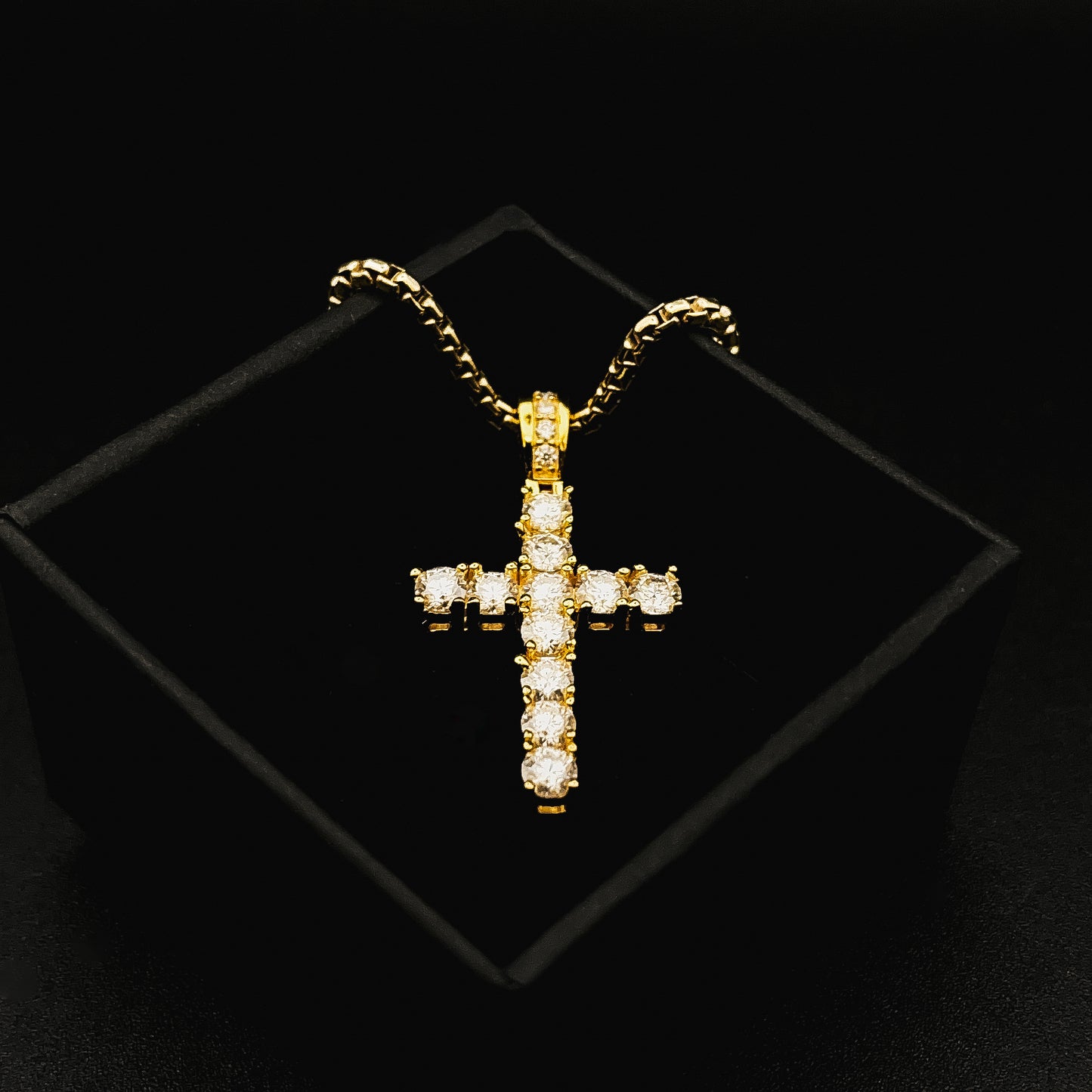 LuxeDiamond Gold Iced Tennis Cross Pendant 3mm - LG112