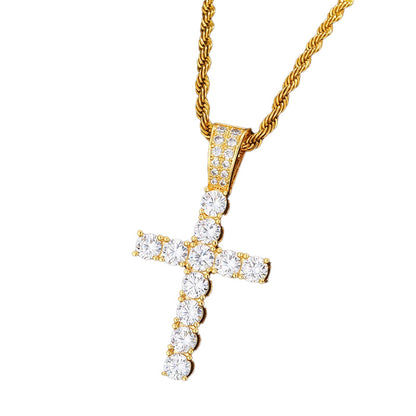 LuxeDiamond Gold Iced Tennis Cross Pendant 5mm - LG113