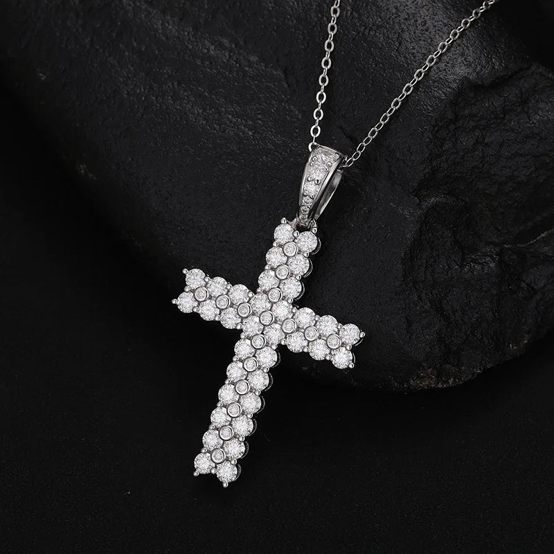 LuxeDiamond Iced Silver Cross Pendant - LG109