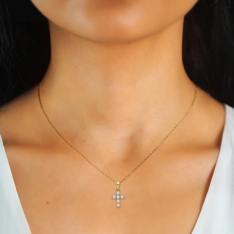 LuxeDiamond Gold Micro Cross Pendant - LG110