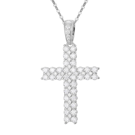 LuxeDiamond Iced Silver Cross Pendant - LG109