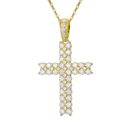 LuxeDiamond Iced Gold Cross Pendant - LG108