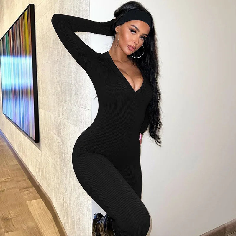 LuxeFit V Neck Jumpsuit - W802